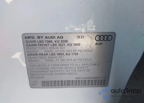 2022 Audi E-Tron Premium Plus Quattro из США, поврежденный, VIN WA1LAAGE3NB011114